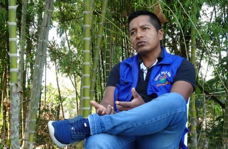 Edwin Mauricio Capaz, Colombian indigenous leader, speaks during an interview with Reuters in Santander de Quilichao