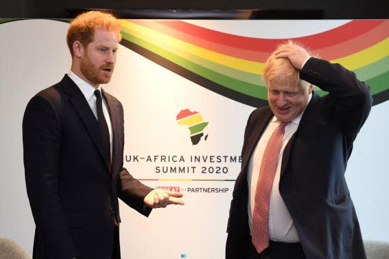 The Duke of Sussex spoke with Boris Johnson at the summit (POOL/AFP via Getty Images)