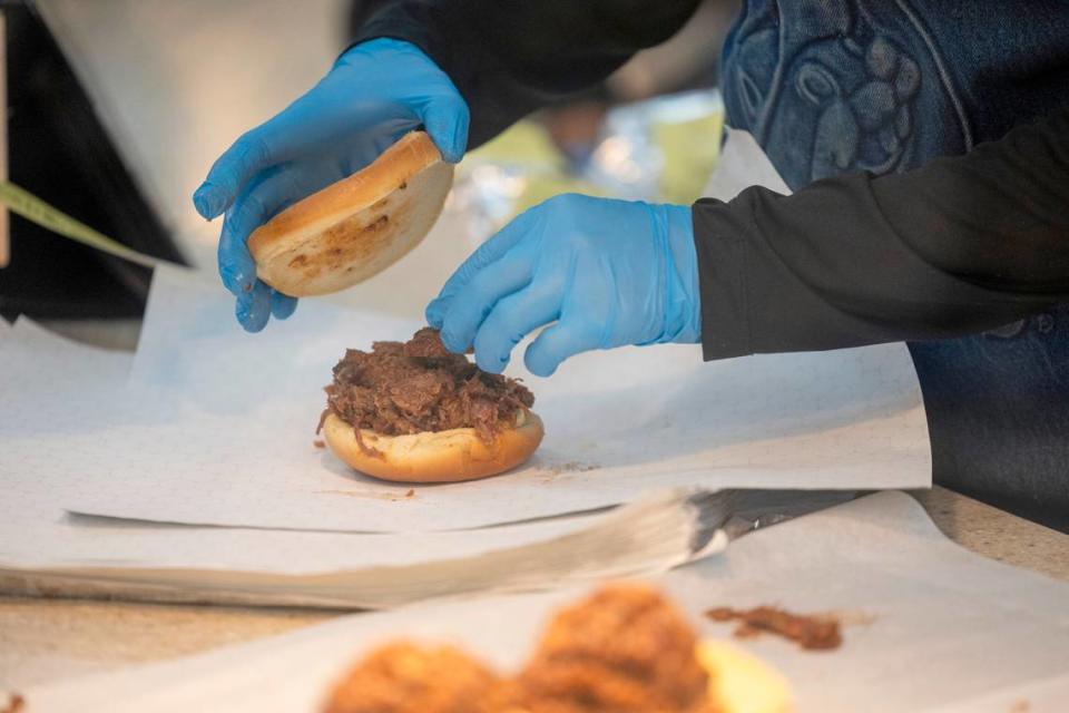 Sliced brisket sandwiches are prepared at Buc-ee’s in Florence, SC.