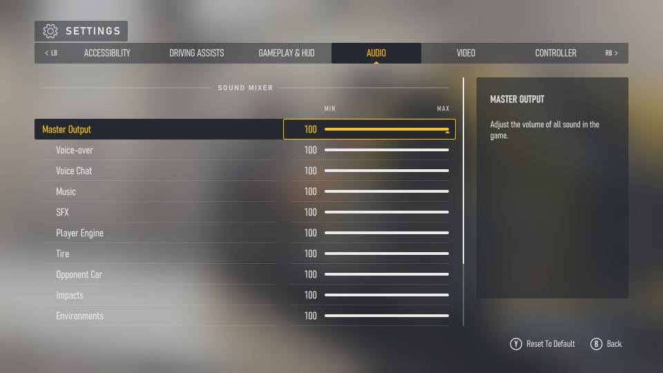 Screenshots of Forza Motorsport (2023)'s accessibility menus and settings.