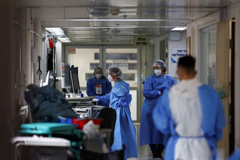 Medical staff work at the coronavirus disease (COVID-19) ward at Hadassah Ein Kerem Hospital, in Jerusalem