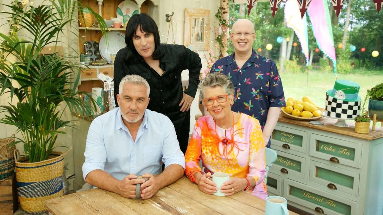  Paul Hollywood and Prue Leith (bottom, left to right) are judging Great British Bake Off 2021 with Noel Fielding and Matt Lucas as the presenters 