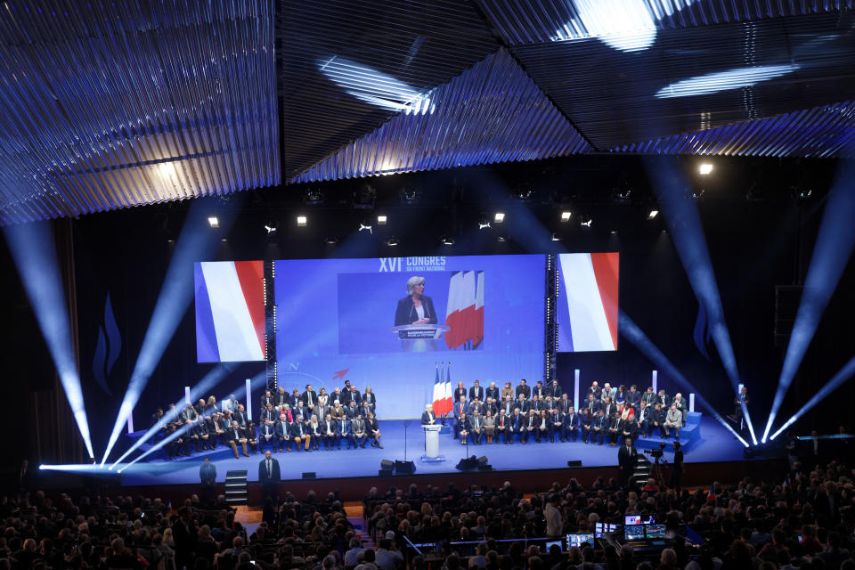 Le Pen was elected over the weekend to a third term as leader of the party whose name remains in flux. (Photo: Sylvain Lefevre via Getty Images)