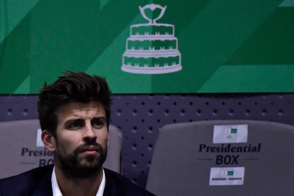 Barcelona's Spanish defender and Kosmos president Gerard Pique attends the final singles tennis match between Canada and Spain at the Davis Cup Madrid Finals 2019 in Madrid on November 24, 2019. (Photo by JAVIER SORIANO / AFP) (Photo by JAVIER SORIANO/AFP via Getty Images)