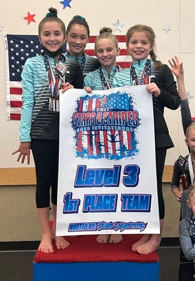 The Eagle Gymnastics Level 3 team, left to right: Elynn Poole, Kyah Williamson, Kyla Williamson and Emma Jowly.