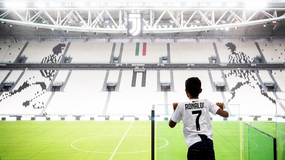 Ronaldo junior admires Juventus’ home stadium. Pic: Getty