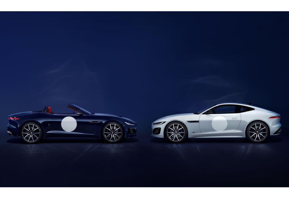 F-TYPE ZP Edition提供奧爾頓藍與水晶灰兩種配色可供選擇，車門上均有瓷白色光澤手繪賽車風格圓形圖示，前水箱護罩飾條也採瓷白色配色與其呼應。