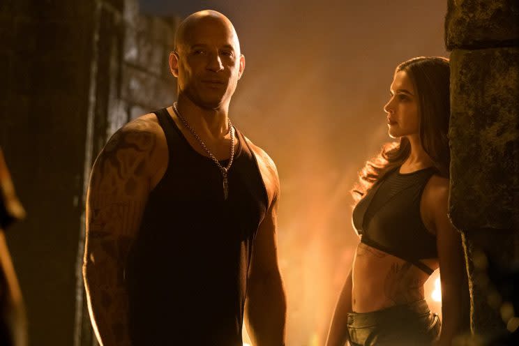 Vin Diesel with Deepika Padukone in 'xXx: Return of Xander Cage' (credit: Paramount)