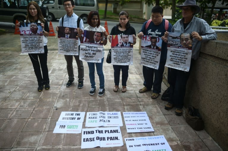 Relatives of passengers missing on Malaysia Airlines MH370 demonstrate in Putrajaya, near Kuala Lumpur, on July 22, 2016