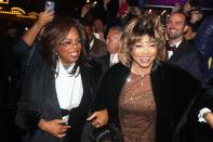 Oprah Winfrey and Tina Turner arrive at the opening night of <i>Tina: The Tina Turner Musical</i> at Jazz at Lincoln Center on Thursday in N.Y.C.