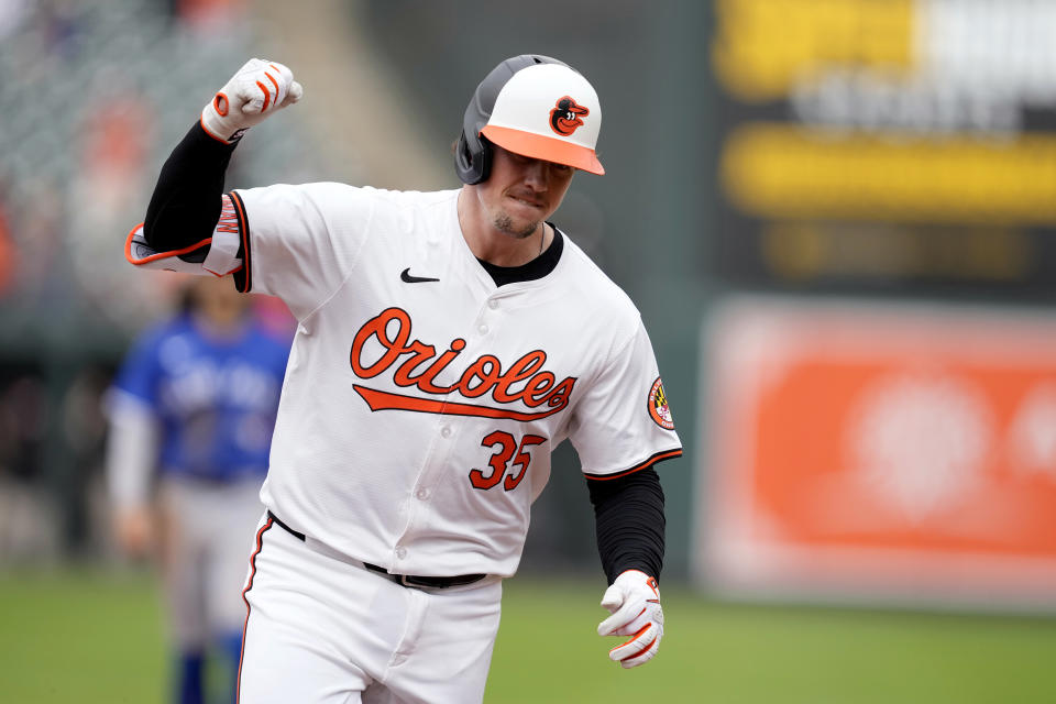 Adley Rutschman hit a walk-off home run to lift the Orioles past the Blue Jays on Wednesday. (Mitchell Layton/Getty Images)