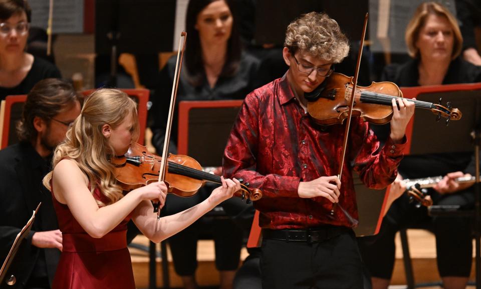 Sarah Kendell and Ezekiel Sokoloff play at the Salute to Youth concert at Abravanel Hall in Salt Lake City on Wednesday, Nov. 22, 2023. | Scott G Winterton, Deseret News