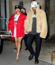 <p>Rihanna and A$AP Rocky leave dinner at New York City's Peasant restaurant hand-in-hand on Jan. 22.</p>