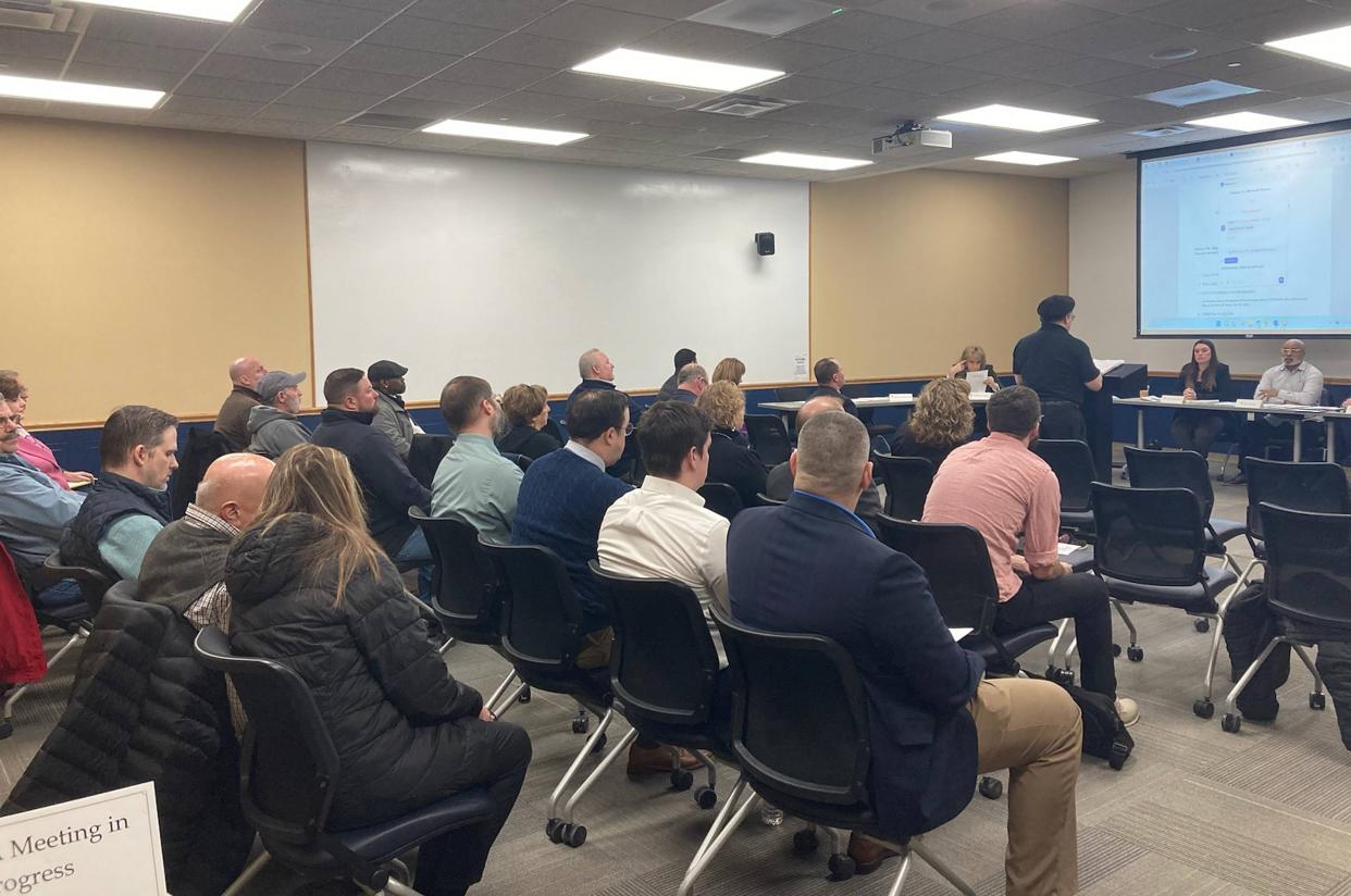 Attendees are shown at the Erie County Gaming Revenue Authority Board of Directors meeting on Feb. 15, 2024. Jay Breneman is seen on the far left with the black vest jacket.