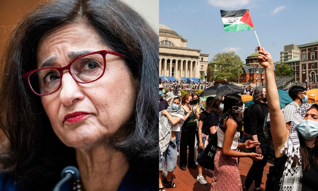 <span>Minouche Shafik’s brief tenure at the helm of Columbia University was beset by crises.</span><span>Composite: CQ-Roll Call via Getty Images, Reuters</span>