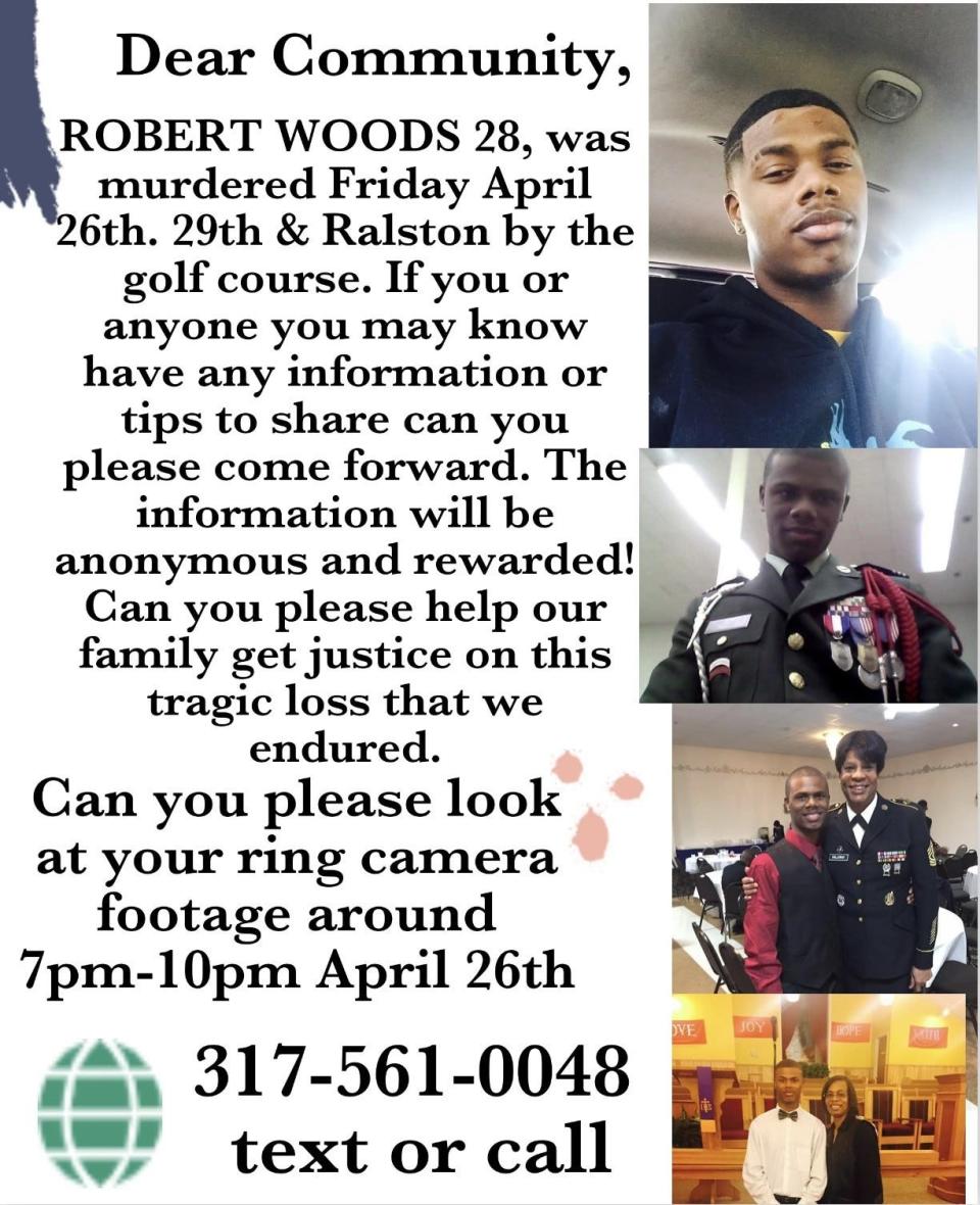 Travena Woods has printed off and hung up copies of this flier near where her brother was shot in hopes that someone will come forward with information.