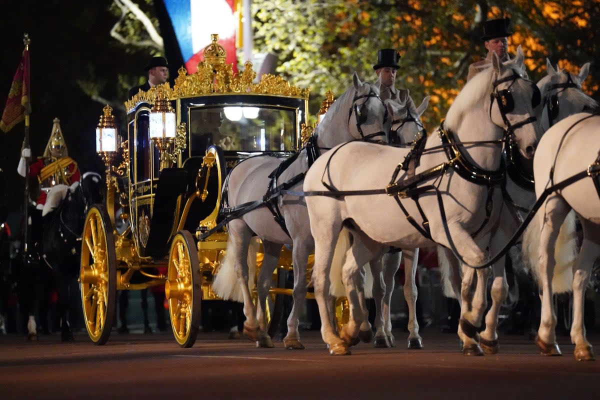 Royal fanatics have been treated to a first glimpse of the Coronation as rehearsals take place down the Mall  (PA Wire)