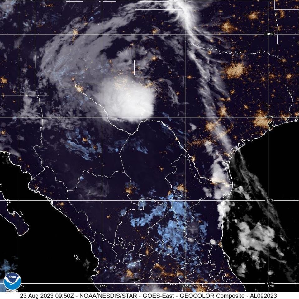 Tropical Depression Harold continues to bring rain to portions of Texas Aug. 23, 2023.