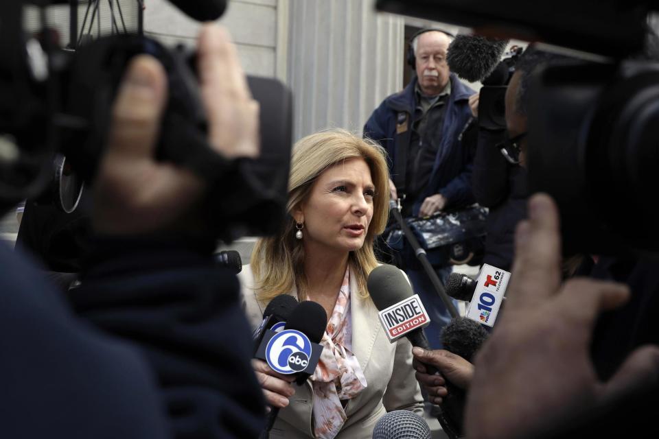 Attorney Lisa Bloom speaks to the media during a break in Bill Cosby's sexual assault trial (AP)
