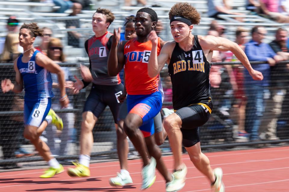 Red Lion's LaDainian Strausbaugh, right, finished second in last year's YAIAA 100-meter race, but holds the fastest time coming into Wednesday's meet.