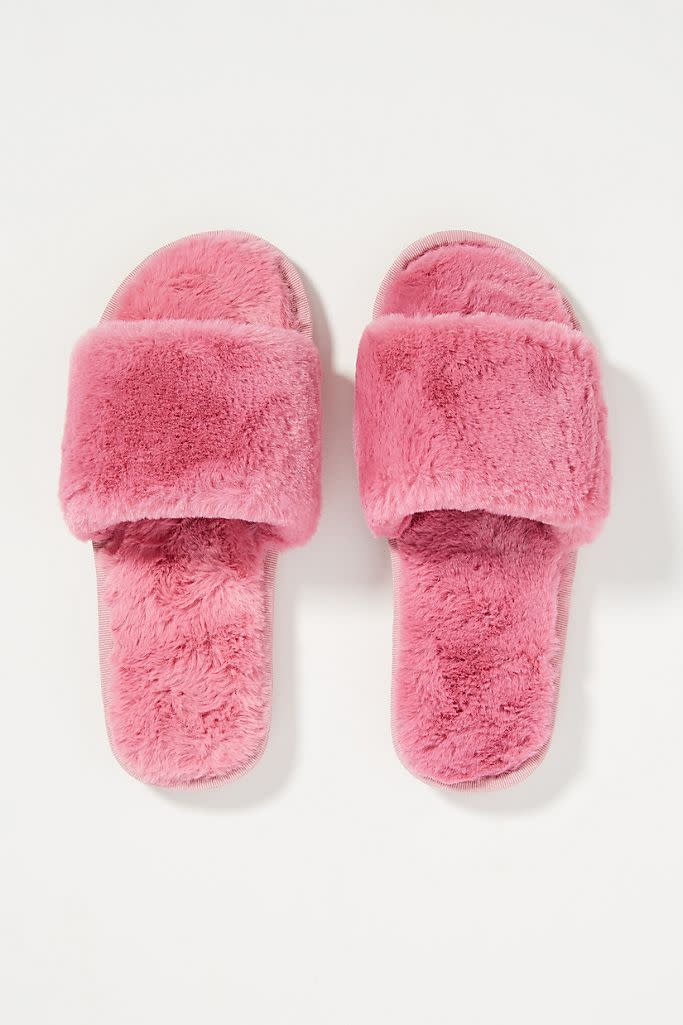 Sage Faux Fur Slippers are on sale for Black Friday. 