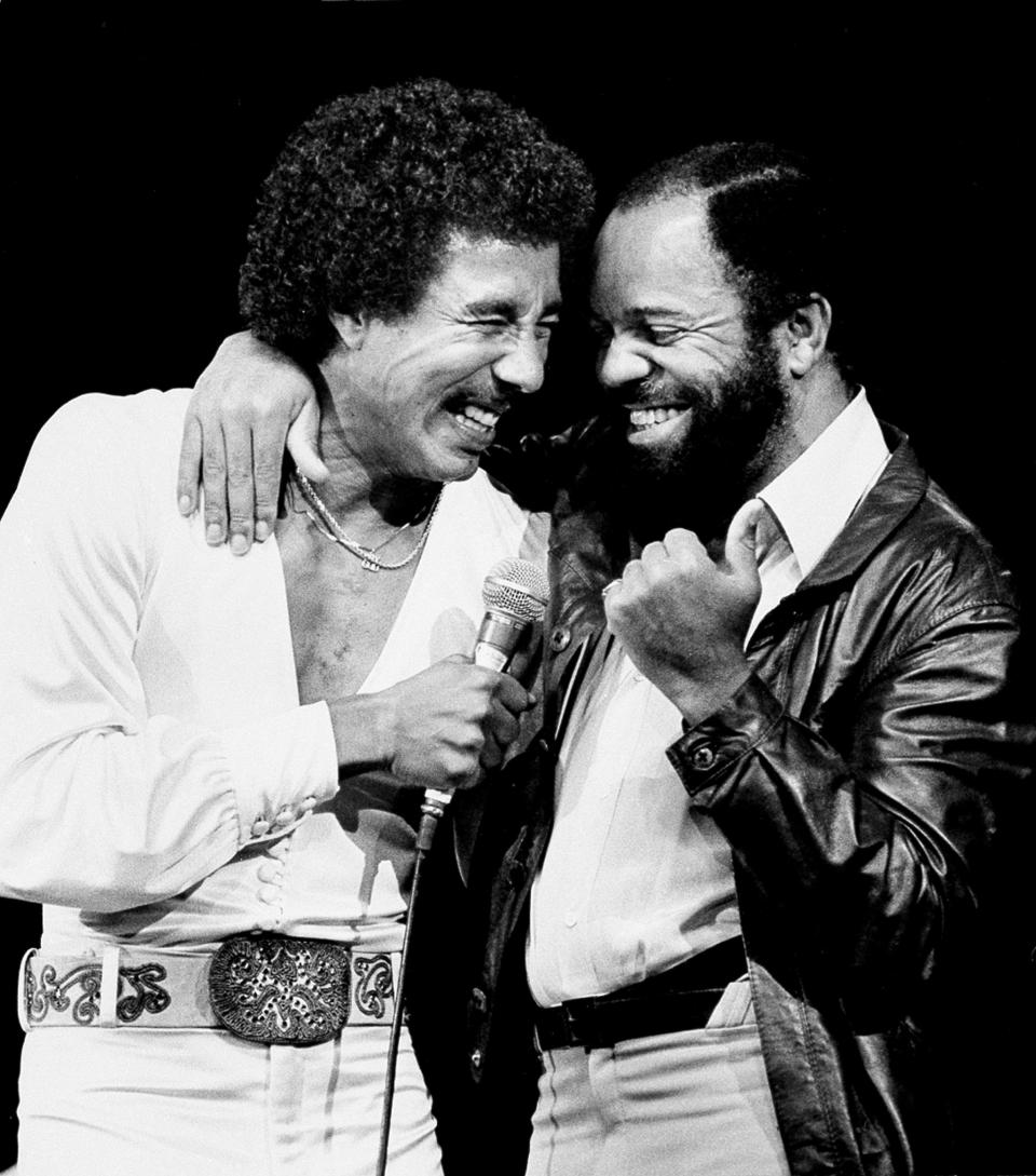 Smokey Robinson (left) and Berry Gordy, photographed in 1981 at the Greek Theater in Los Angeles.