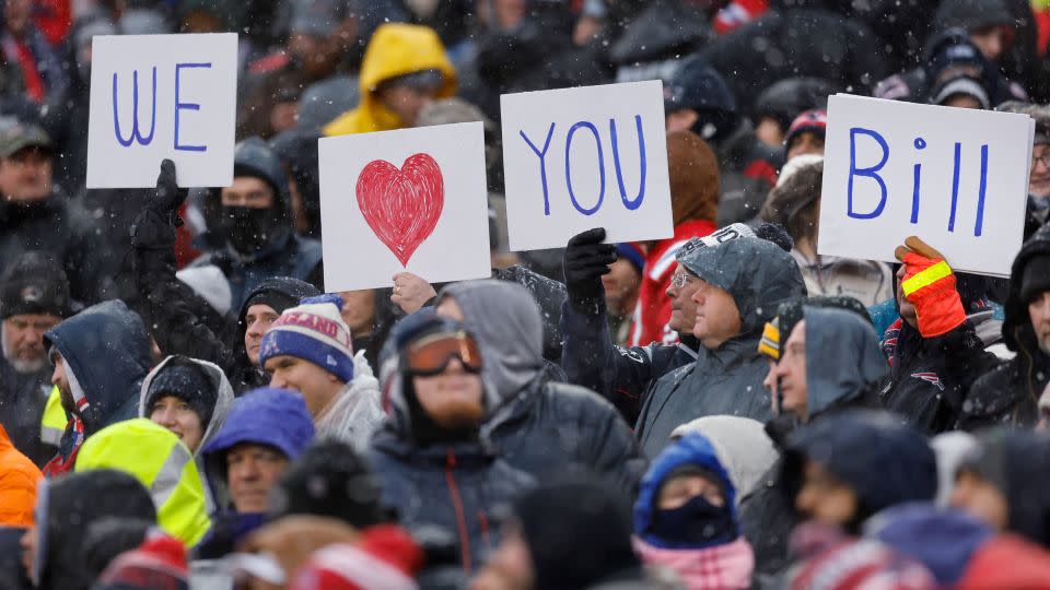 Fans show their support towards Belichick during the first half of the Patriots' game against the New York Jets on Sunday, January 7, 2024. - Michael Dwyer/AP