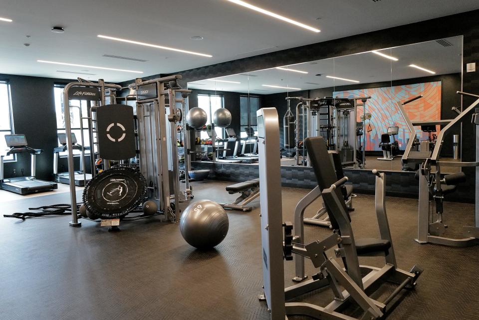 The fitness room is a shared space between the Hyatt House and AC Hotel Lansing at the Red Cedar Development across from Frandor Tuesday, Aug. 22, 2023.