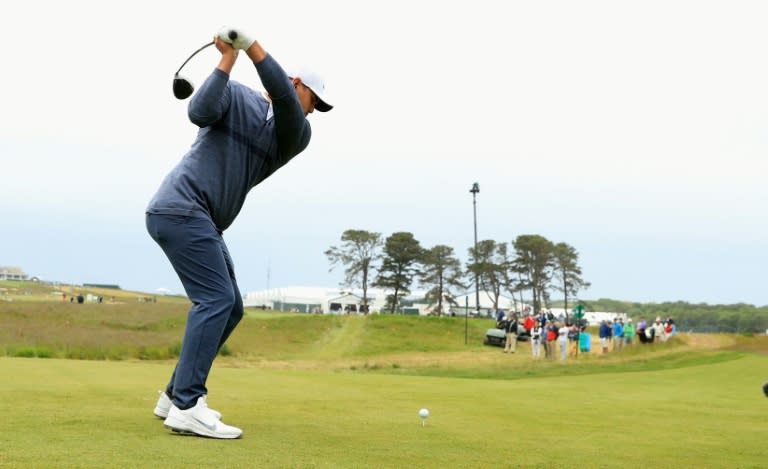 Brooks Koepka of the US plays his shot from the 16th tee during a practice round prior to the 2018 US Open, at Shinnecock Hills Golf Club in Southampton, New York, on June 13