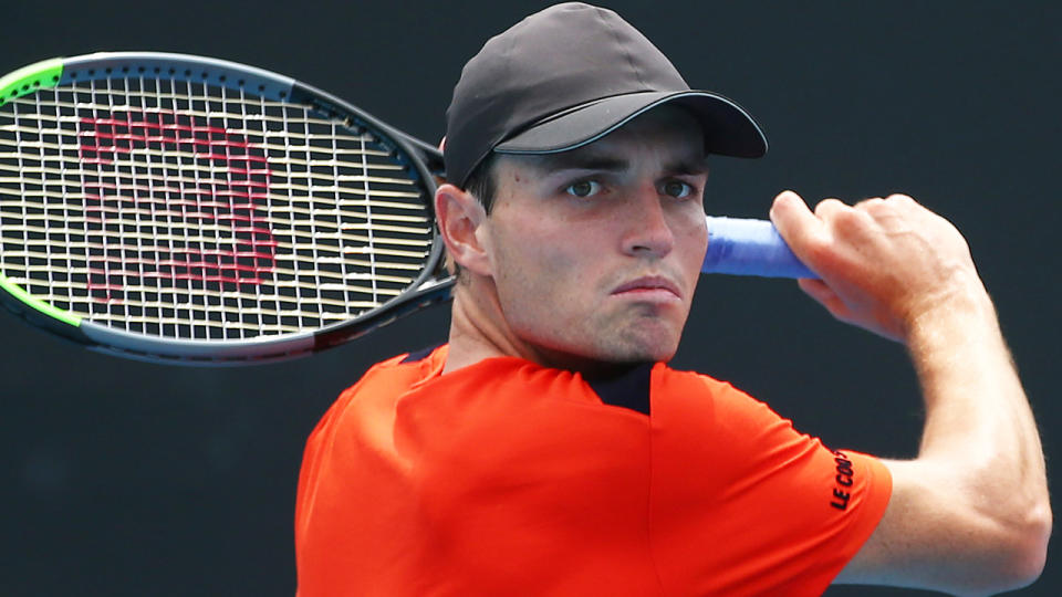 Chris O'Connell became the sixth Australian player to win through to the second round of the Australian Open, defeating. (Photo by Mike Owen/Getty Images)