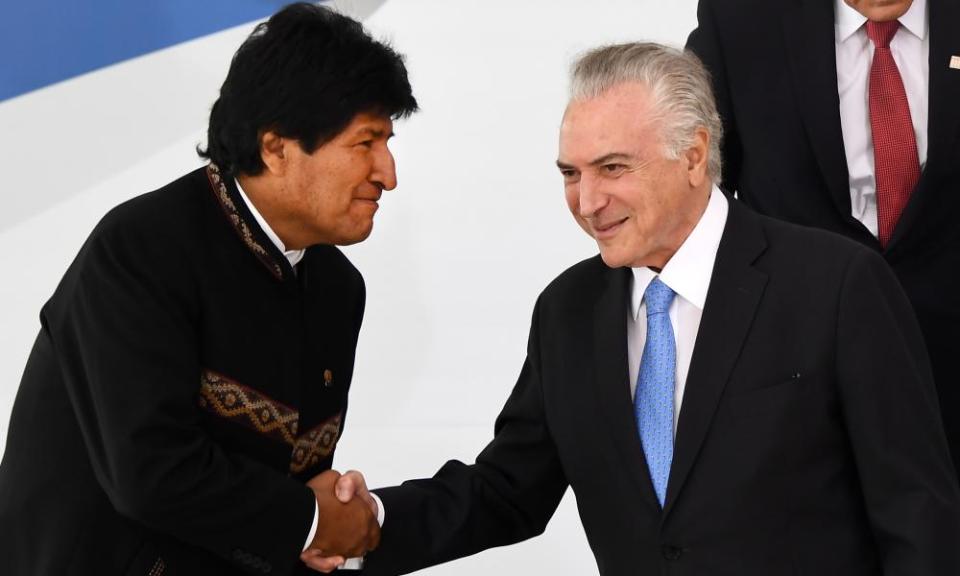 Brazil’s President Michel Temer, right, faces elections with an alarmingly low approval rating, while Evo Morales, left, is likely to announce plans to run for a fourth term after compliant judges lifted term limits.
