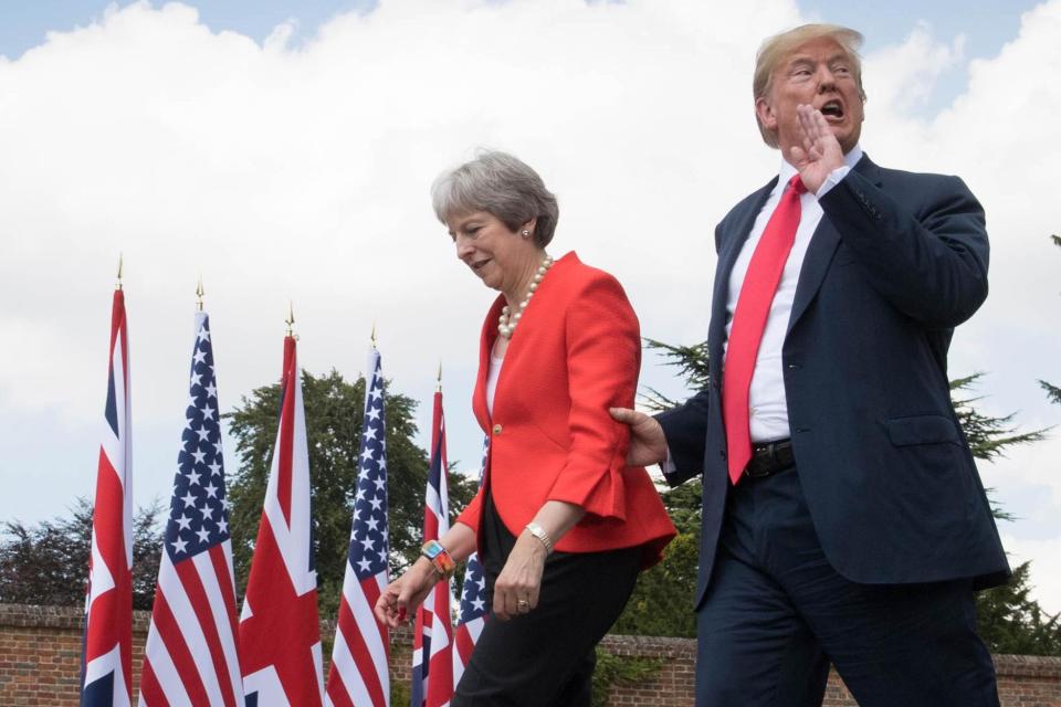 Theresa May has said she hopes to build on the “strong and enduring ties” between the UK and US ahead of Donald Trump‘s much-anticipated state visit.The prime minister issued a warm welcome to Mr Trump ahead of his three-day visit, which she said would “further strengthen” the special relationship between the two countries.But the pomp and pageantry of the visit will mask deep tensions, after the president defied diplomatic convention to make a series of extraordinary interventions into British politics.Only days before his arrival, Mr Trump called for Nigel Farage to take part in the Brexit negotiations and claimed Boris Johnson would be an “excellent” prime minister.It also comes as Ms May enters her final week as Conservative leader, while 13 candidates jostle to succeed her.On the eve of the state visit, the prime minister said: “This is a significant week for the special relationship and an opportunity to further strengthen our already close partnership.“During his state visit to the UK the president and I will be taking part in an historic commemoration of the D-Day landings and the sacrifice our armed forces made 75 years ago.“And as we reflect on our shared history and honour those who fought so bravely on the beaches of Normandy, we also look to the future.”Ms May said the relationship between the two countries had “underpinned” their security and prosperity for many years and will continue to do so for “generations to come”.“We do more together than any other nations in the world. We are the largest investors in each other’s economies and our strong trading relationship and close business links create jobs, opportunities and wealth for our citizens.“Our security relationship too is deeper, broader and more advanced than with anyone else. Through joint military operations, unrivalled intelligence-sharing and our commitment to Nato, our global leadership remains at the heart of international peace and stability.“So I look forward to welcoming president Trump to the UK and to building on the strong and enduring ties between our countries.”Mr Trump and his wife Melania will arrive on Monday morning and be officially welcomed by the Queen, the Prince of Wales and the Duchess of Cornwall at Buckingham Palace.He will then have a private lunch with the Queen before visiting Westminster Abbey with the Duke of York.The prime minister is expected to attend a state banquet at Buckingham Palace on Monday evening, where Mr Trump and the Queen will make speeches.Mass protests are expected in London to greet the president, with several MPs set to join the crowds.Labour frontbencher Clive Lewis said he planned to be one of the protesters holding the ropes tethering the “Trump baby blimp”, a giant inflatable bright orange effigy of Trump in a nappy.Elsewhere, Sajid Javid refused to say if he would challenge the president over the US travel ban on nationals from several Muslim-majority countries.The Conservative leadership hopeful, who would be the first prime minister of Pakistani heritage, would not answer when pressed on whether he would raise the issue during meetings with the US president this week.