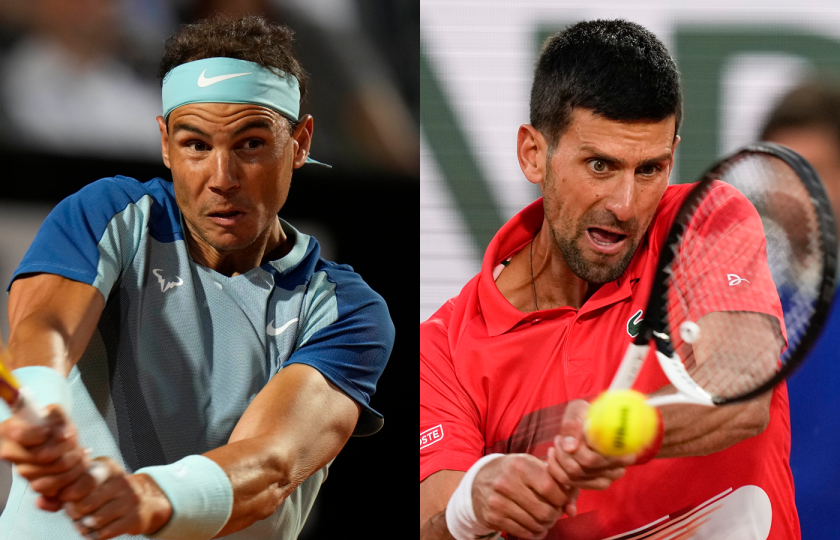 Rafael Nadal, left, and Novak Djokovic will meet in a Memorial Day showdown at the 2022 French Open.
