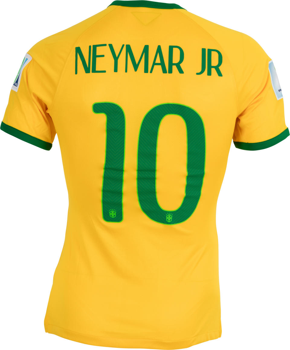 Old and new: The jersey worn by Brazil’s Neymar at World Cup 2014 is included