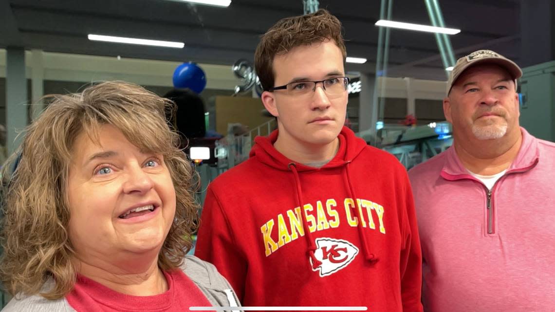 Karson Lewis of St. Joseph, Missouri, convinced his parents, Robin and Gregg, to book them all tickets on the first flight out of the new KCI terminal on Tuesday, Feb. 28, 2023.