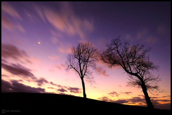 This image from 2012 shows a close encounter between Jupiter and Venus in the sky over West Chester, Pennsylvania. On Tuesday (June 30) these two planets will come to within two-thirds of the apparent size of the full moon from each other.