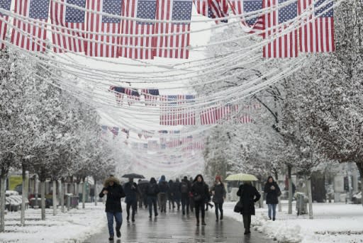 The US flag is a common site in streets and shops across Kosovo�