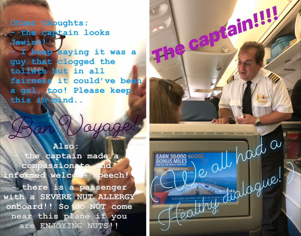 Delta passenger Andy Cohen was on a plane from New York JFK to Nice France that turned back because of a broken toilet.