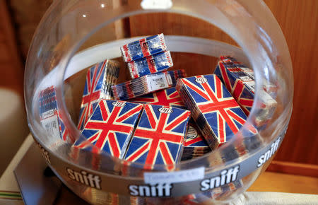 Tissues are pictured at the "Broken English" store, which sells British chocolates, snacks and souvenir items featuring the Union Jack in Berlin, Germany, March 28, 2017. REUTERS/Fabrizio Bensch