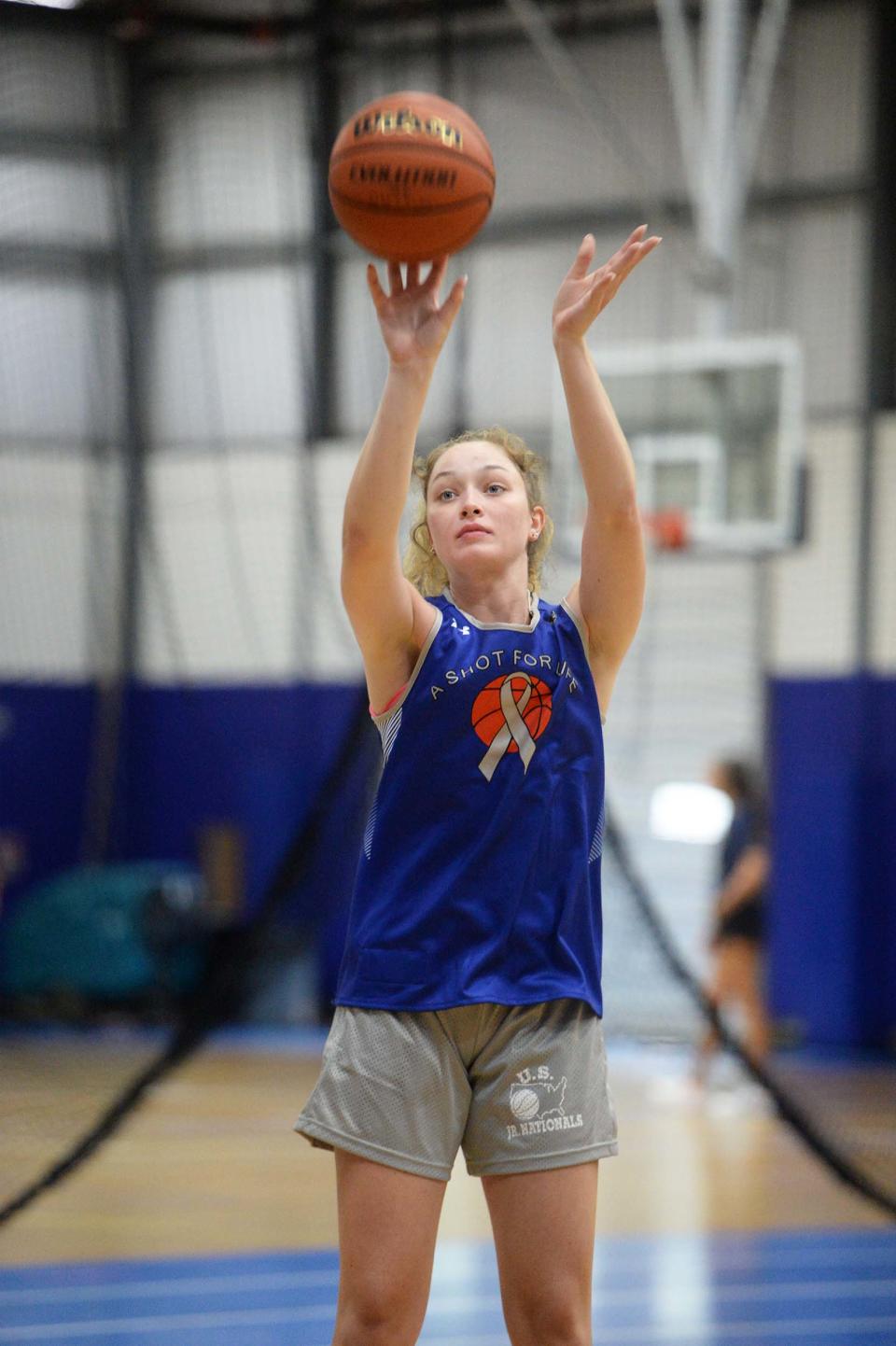 Olivia Quinn of Franlkin during a Shot For Life is the annual basketball shooting fundraiser for cancer research at the Starland Sportsplex & Fun Park in Hanover on Aug. 7, 2021.