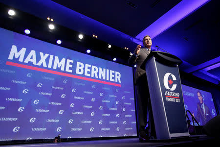 Conservative leadership candidate Maxime Bernier speaks at the Conservative Party of Canada leadership convention in Toronto, Ontario, Canada, May 26, 2017. REUTERS/Chris Wattie