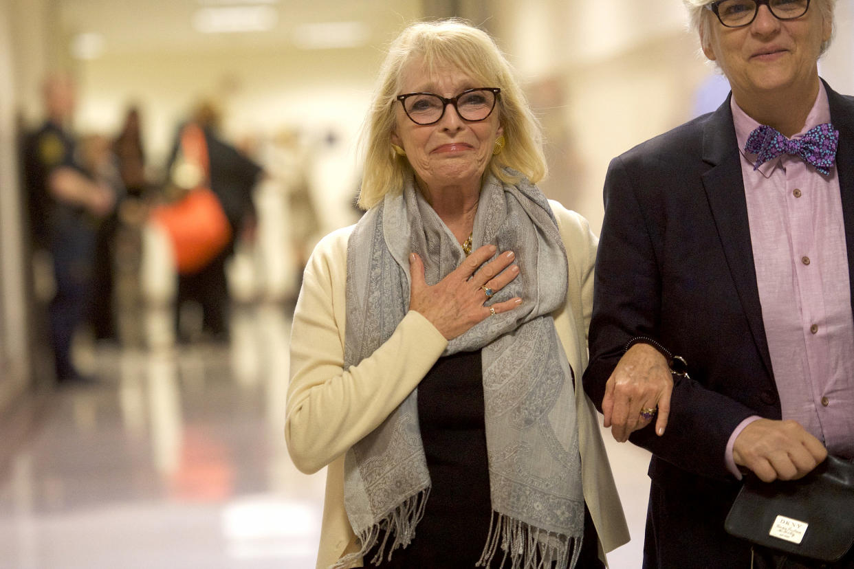 Image: Bill Cosby accuser Victoria Valentino, left, and friend Lisa Talmadge at the Montgomery County Courthouse in Pennsylvania on Sept. 25, 2018. (Mark Makela / Getty Images file)