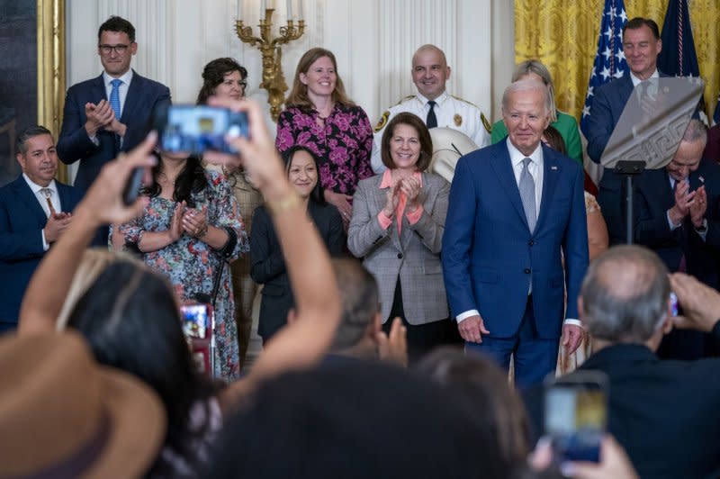 President Joe Biden is welcomed during the DACA 12th Anniversary event in the East room of the White House in Washington, D.C., where he said "we're a much better and stronger nation because of Dreamers." Photo by Shawn Thew/UPI