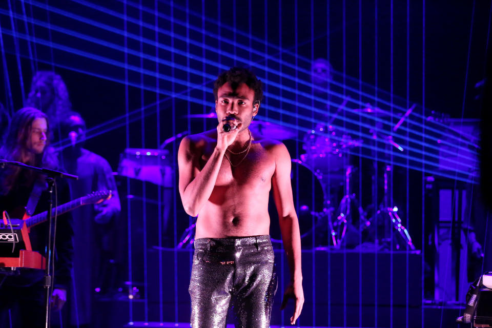 Donald Glover's rap persona Childish Gambino on stage