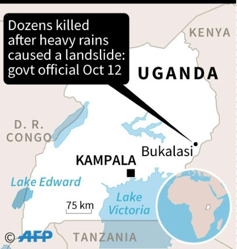 Map locating a landslide in Uganda