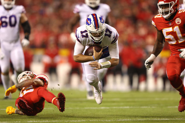 Dawson Knox of the Buffalo Bills catches a pass in front of Justin News  Photo - Getty Images