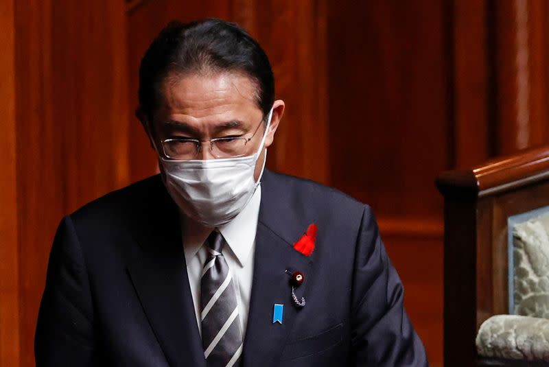 Japan's Prime Minister Fumio Kishida arrives at the Parliament in Tokyo