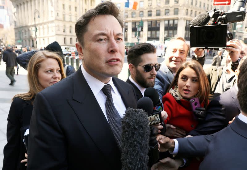 FILE PHOTO: Tesla CEO Elon Musk arrives at Manhattan federal court for a hearing on his fraud settlement with the SEC in New York