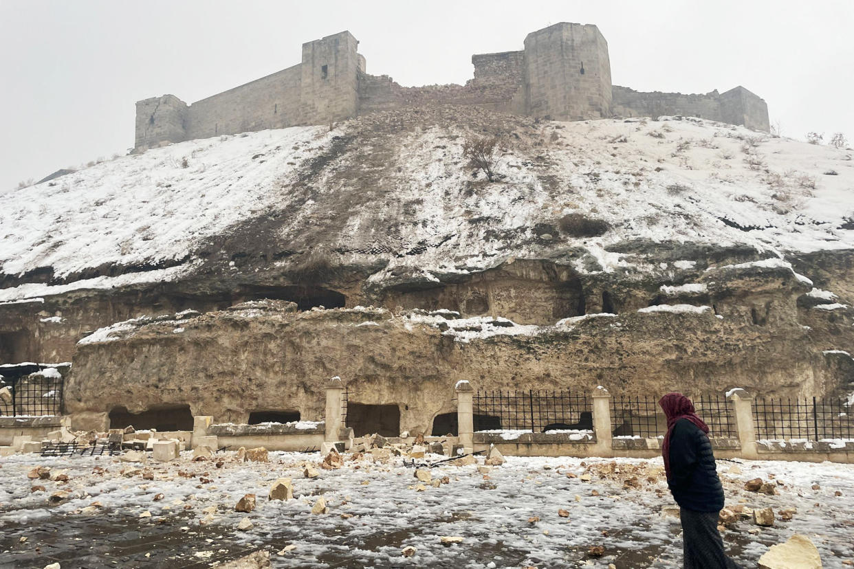 Historical Gaziantep Castle damaged in the 7.4 earthquake in Turkiye (Mehmet Akif Parlak / Anadolu Agency via Getty Images)