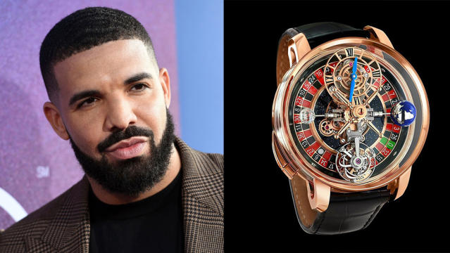 JEWELRY OF CELEBRITIES on Instagram: Drake expressing his love for  gambling with a $620,000 @jacobandco Astronomia Casino watch 🎰 This  timepiece features a double-axis tourbillon and a never seen before  spinning roulette